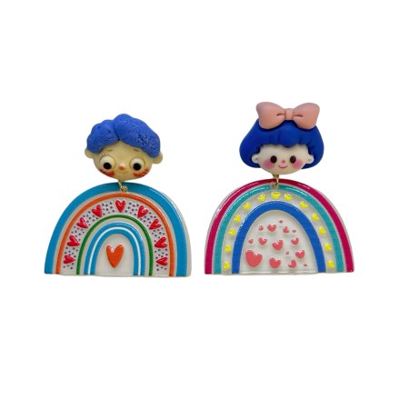 earrings stud boy and girl with blue hair2